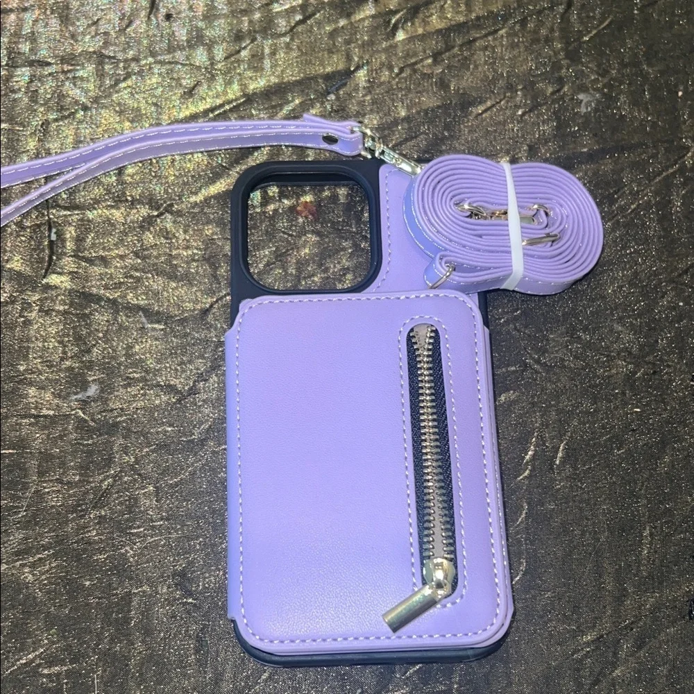 Purple Phone Case with Strap and Zipper